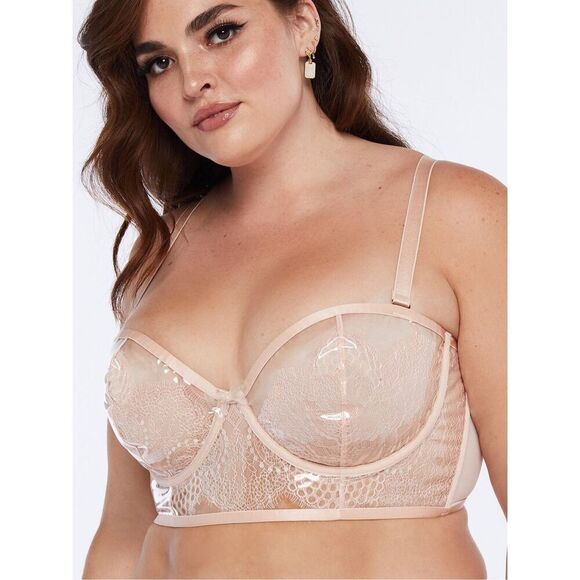 Savage X Fenty HYPER REAL LACE AND VINYL BUSTIER 2X pink light pink - Picture 4 of 9